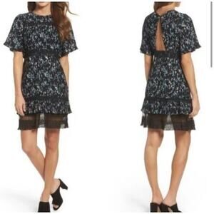 Chelsea28 Black floral lace trim Pleated dress XS